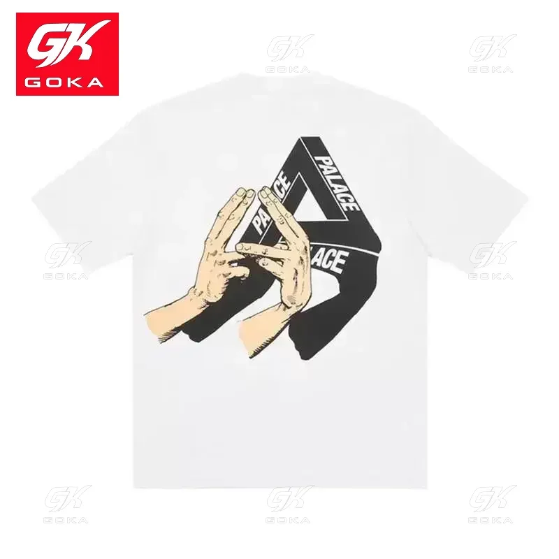 Palace Finger Hand Shadow Phantom Geometric Triangle Limited Print Short Sleeve Men's and Women's Loose T-Shirt Cotton T-Shirts