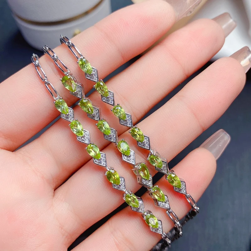 Natural Olivine Bracelet for women silver 925 jewelry luxury gem stones 18k gold plated free shiping items