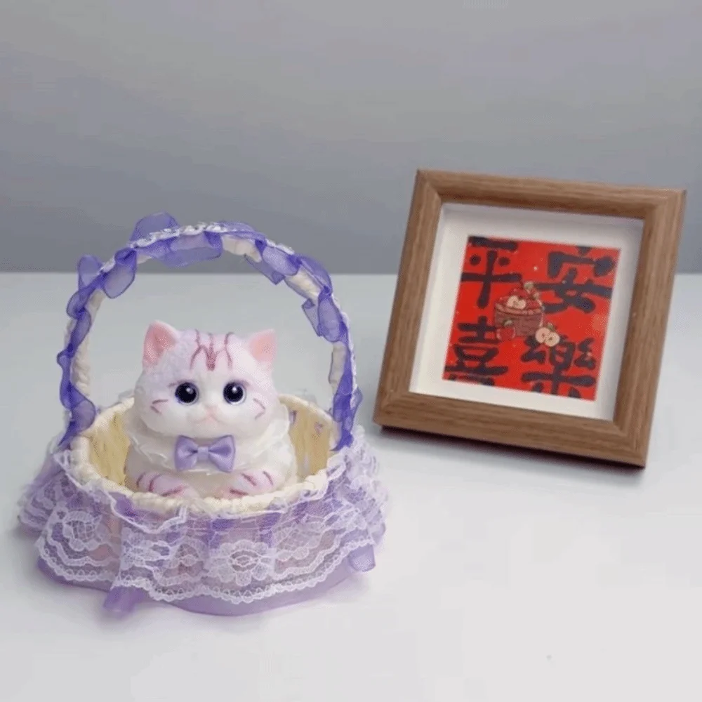 Simulation Cat Cat Squeeze Toy with Flower Basket Slow Rebound Cat Fidget Toy New Slow Rising Cat Squishy Toy Home Decor