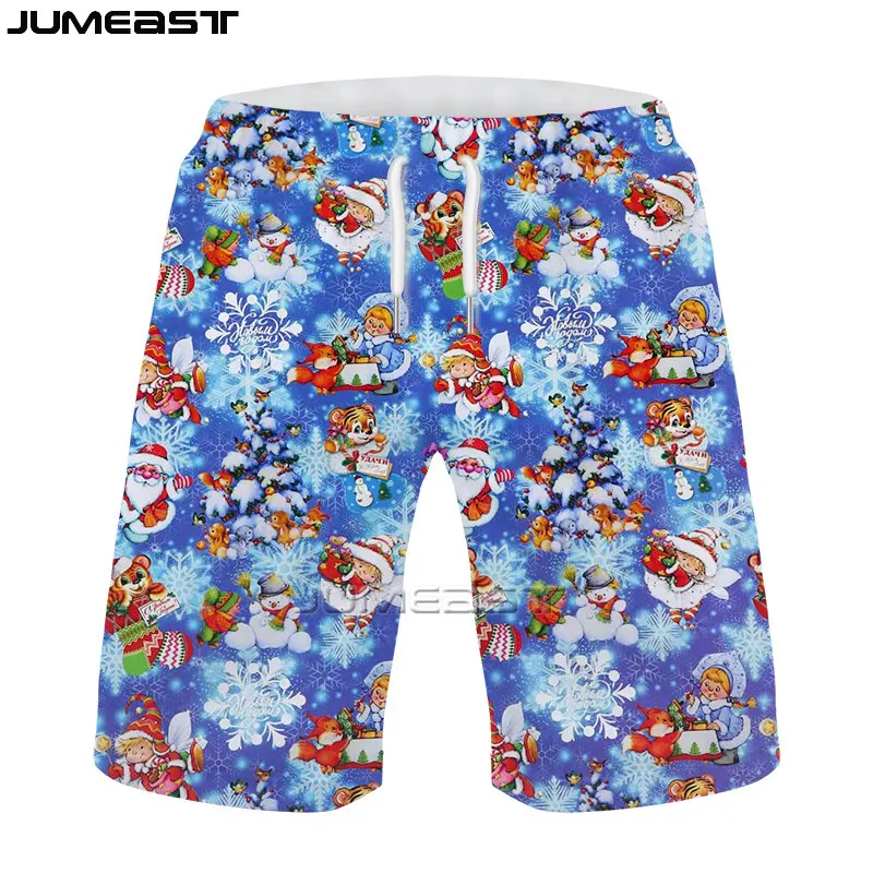 Jumeast Nieuwe Zomer Heren Strandshort 3d Bedrukte Kerstman Dames Casual Board Joggingbroek Hiphop Vrolijk Kerstfeest Korte Broek