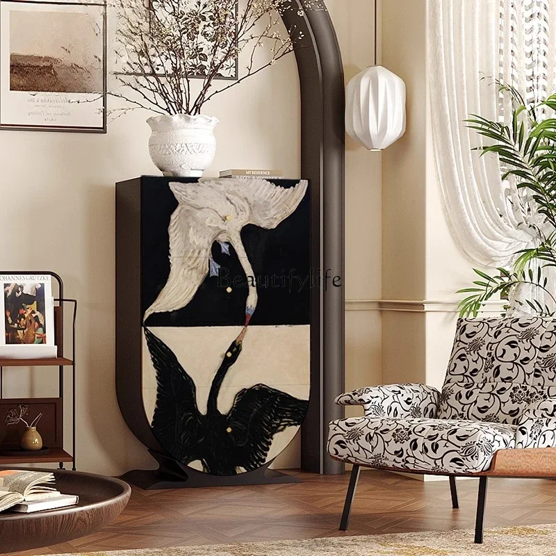 

PG46French antique style living room against the wall side cabinet storage integrated four chest cabinet
