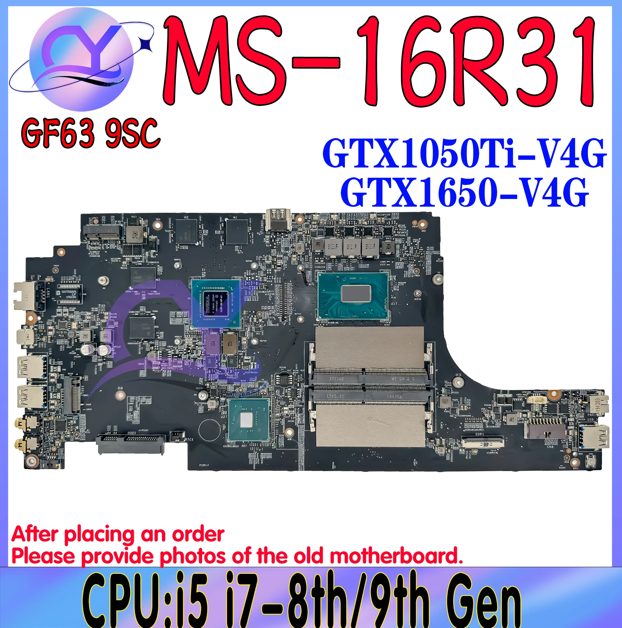 

MS-16R31 Mainboard For MSI GF63 9SC MS-16R3 Laptop Motherboard With i5 i7-8/9th GTX1050 GTX1050Ti GTX1650 100% Working Well