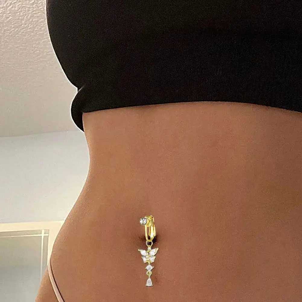 1pcs Fake Belly Button Rings, Pack Stainless Steel Pierced Belly Piercing Faux Piercing No On Non Jewelry Clips Navel Rings J7g1