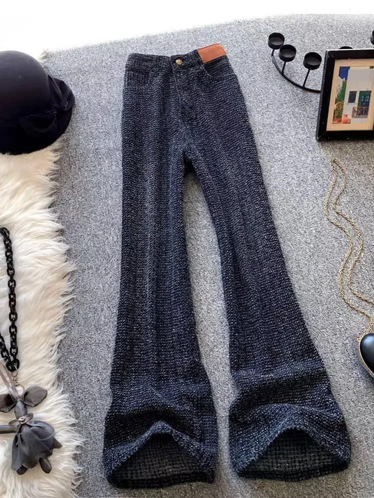 

High Waist Straight Leg Denim Jeans Women's Heavy Texture Woven Sensation Slimming Drapey Wide Leg Pants Autumn New Style