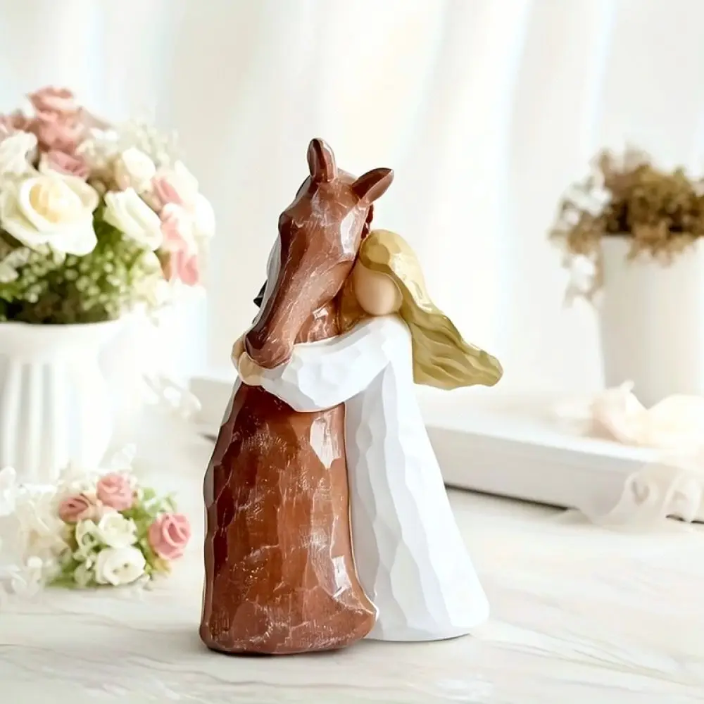 Girl Hugging Horse Resin Figurine Modern Decorative Statue For Desk Shelf Home Office Ornament Artistic Table Decor
