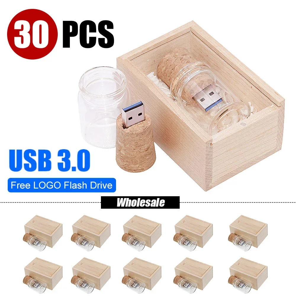 30pcs/lot Creative USB 3.0 U Disk Glass Drift Bottle With Cork Flash Drive 8GB 16GB 32GB 64GB 128GB Wedding Photography Gift