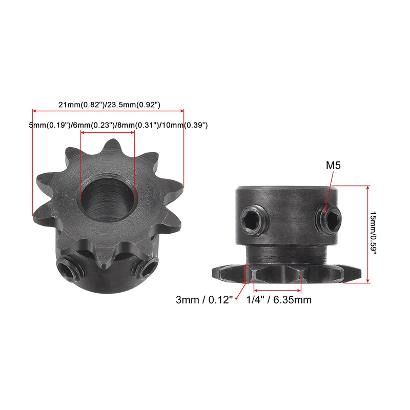 1/2/5/10pc 45# Steel Gear With Step 04C 9T/10T #25 Chain Drive Sprocket Wheel Bore 5/6/8/10mm Pitch 6.35mm For 1/4