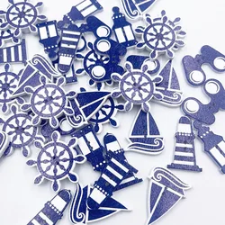 50/100 Pcs Mix 2 Hole Print Blue Navigation Wood Buttons Children Decorative Button DIY Buttons Scrapbooking Accessories WB259