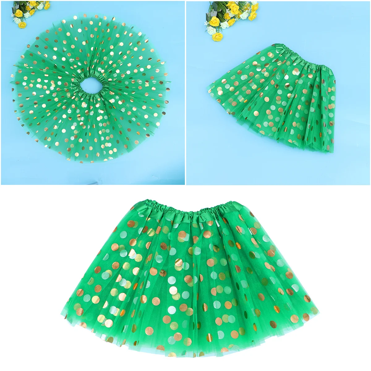 

Green Layered Dotted Sequin Tulle Skirt Elastic Waist Holiday Party Dance Performance Tutu Skirt Girls Skirts for Girls