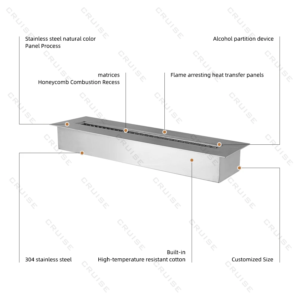 Bioethanol Fireplace Insert, 1200mm 304 Stainless Steel Manual Alcohol Burner, Ventless Smokeless Ethanol Heater for Villa Decor view 5