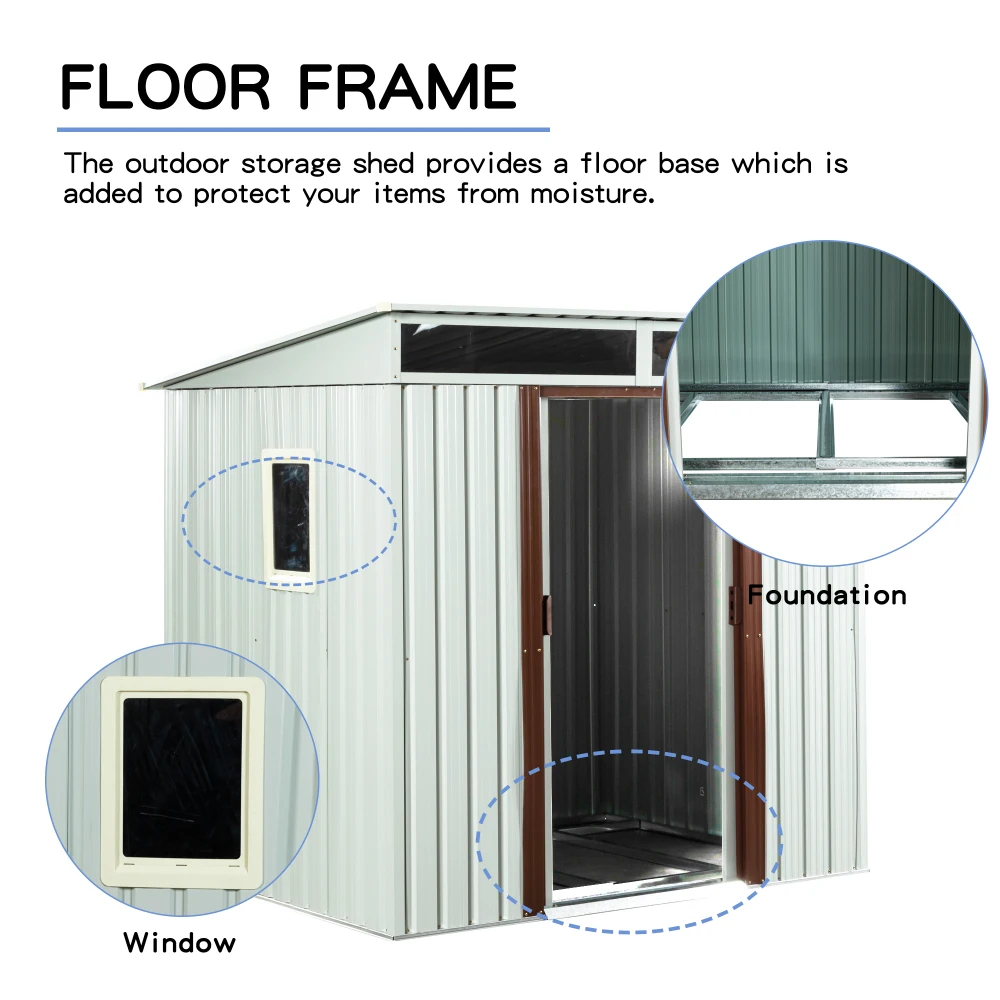 6ft X 5ft Outdoor Metal Storage Shed with Window White Perfect for Garden Backyard and Terrace Utilities and Tool Storage