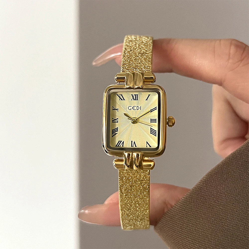GEDI Square Dial Steel Strap Quartz Women's Wristwatch High-end Light Luxury Vintage Simple Temperament Women Watch