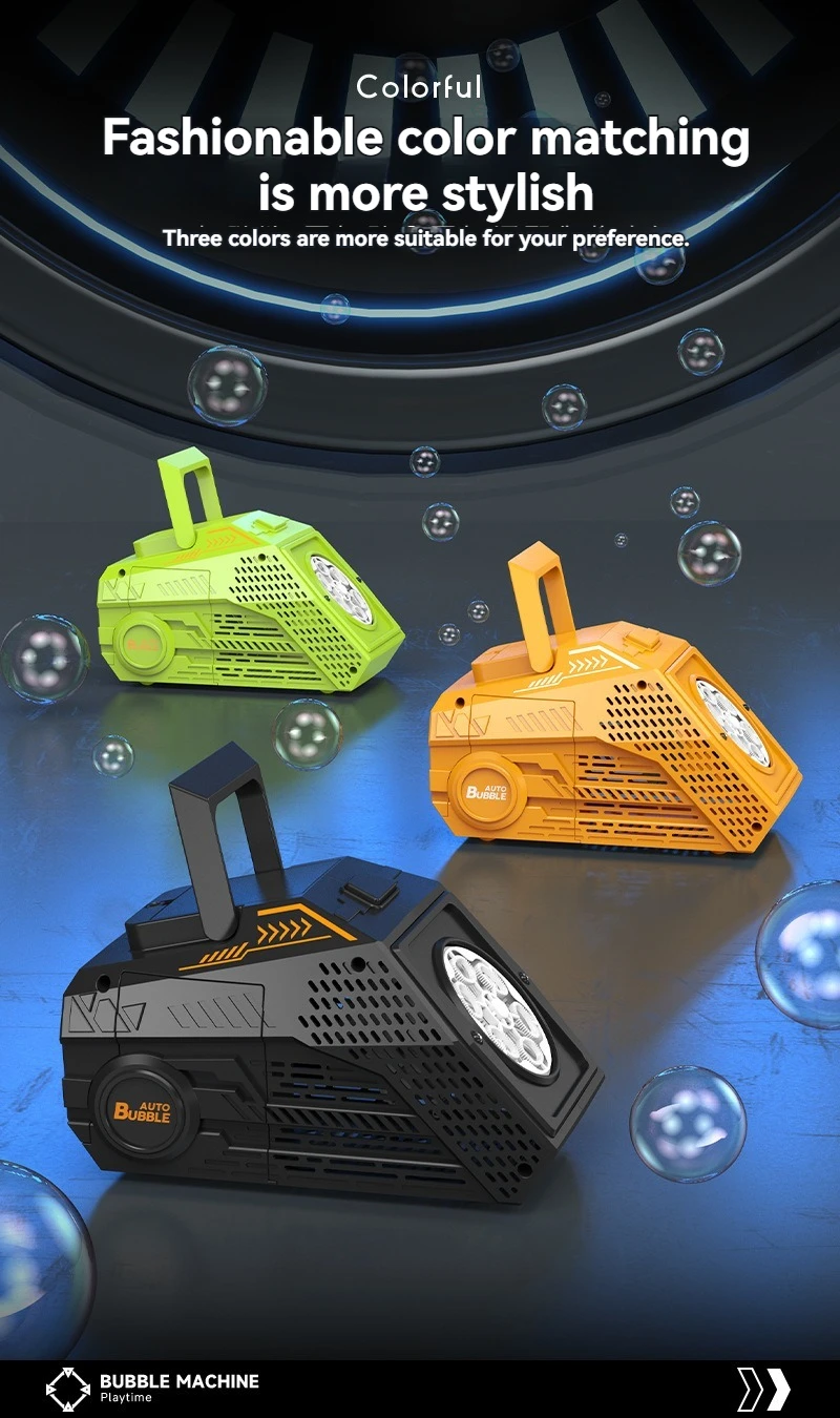 Máquina elétrica de bolhas, automática, portátil, sopradora de bolhas de sabão, com luz, jogo ao ar livre, festa, presente de casamento, brinquedo de aniversário para crianças