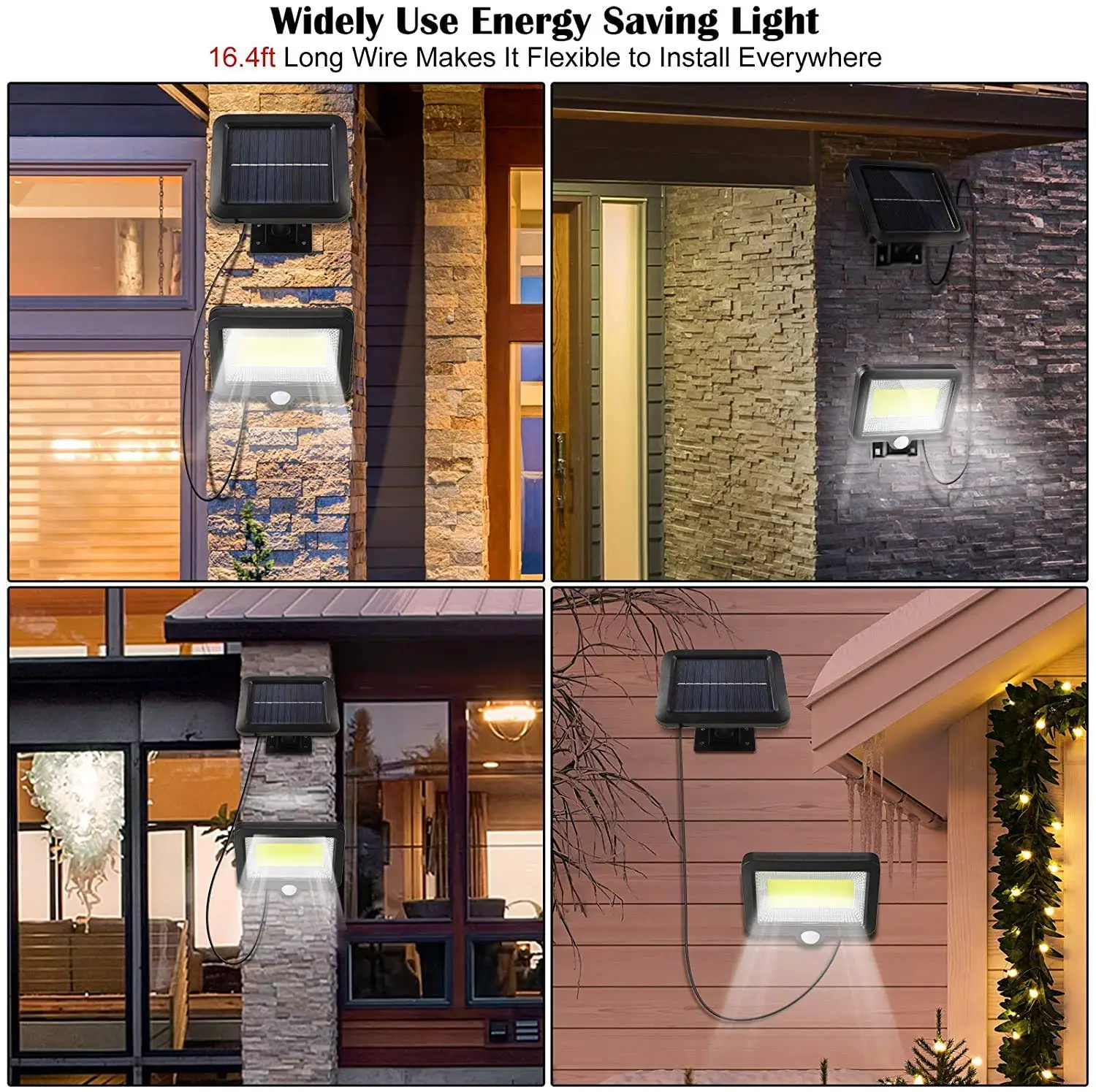 Imagem -02 - Cob Led Solar Wall Lamp com 5m Cabo Luz ao ar Livre com Sensor de Movimento Modos para a Porta do Jardim e Quintal 2pack 100