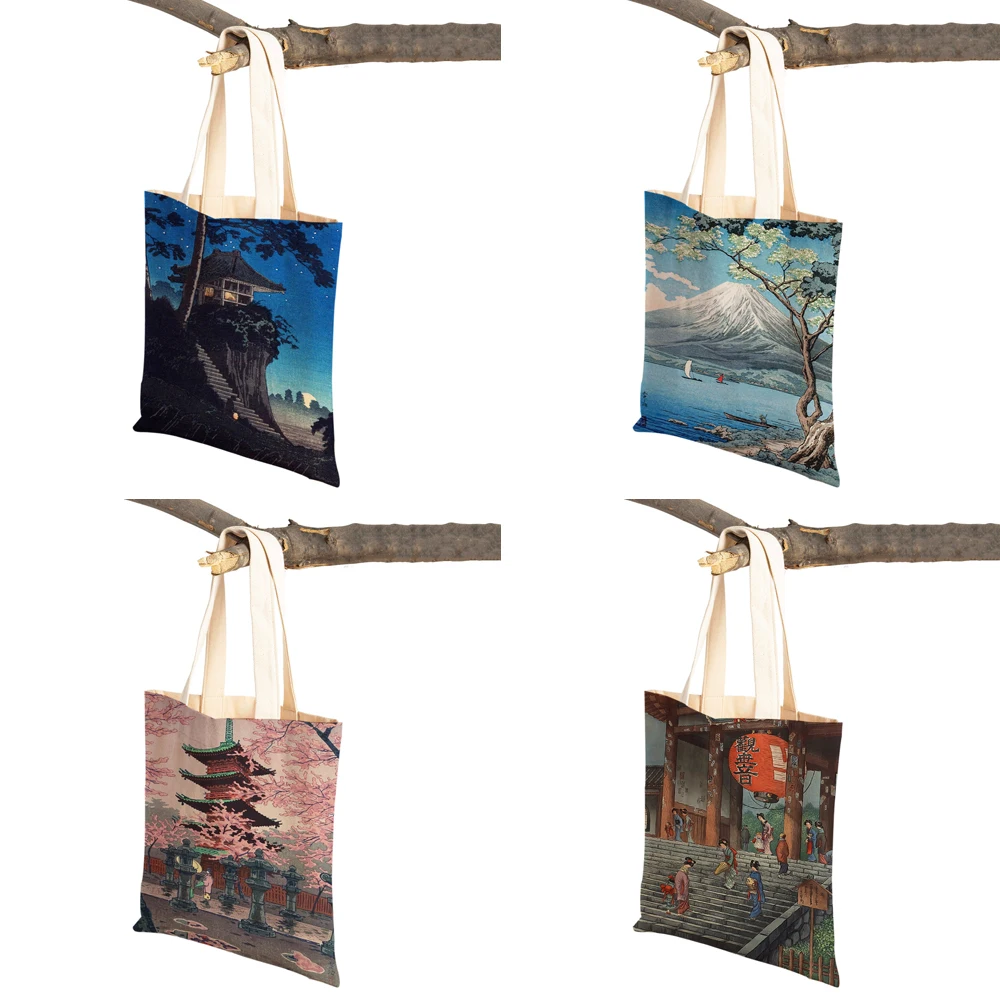 Japanese Landscape Retro Art Shopper Bags Travel Tote Lady Handbag Both Sides Beauty Scenery Casual Canvas Women Shopping Bag