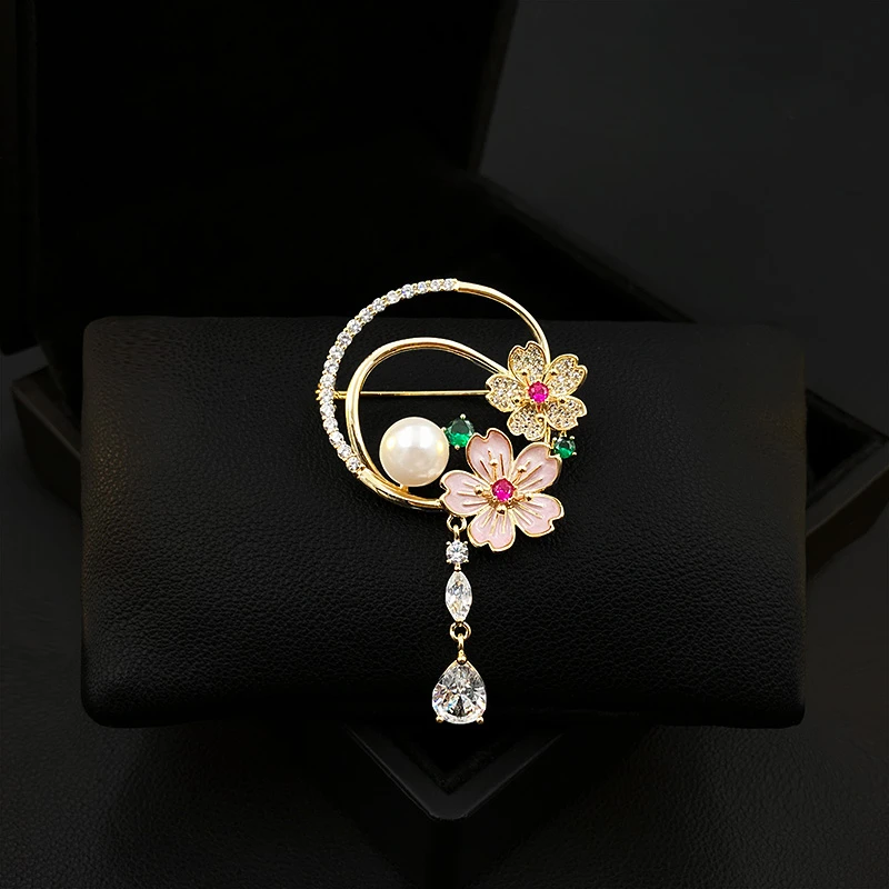 

Spring Blossom Cherry Flower Brooch Women High-End Exquisite Fashion Suit Pin Elegant Corsage All-Match Jewelry Accessories 5593