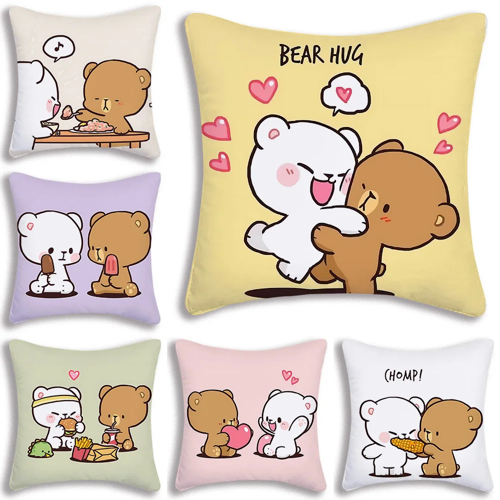 Milk Mocha Bearss Pillow Covers Cartoon Sofa Decorative Home Double-sided Printing Short Plush Cute Cushion Cover