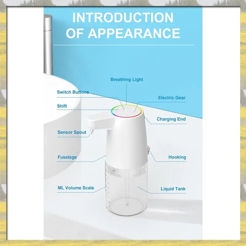 

Hot Sale 450Ml Automatic Soap Dispenser Infrared Sensor Type-C Charging Touchless Smart Liquid Soap Dispenser