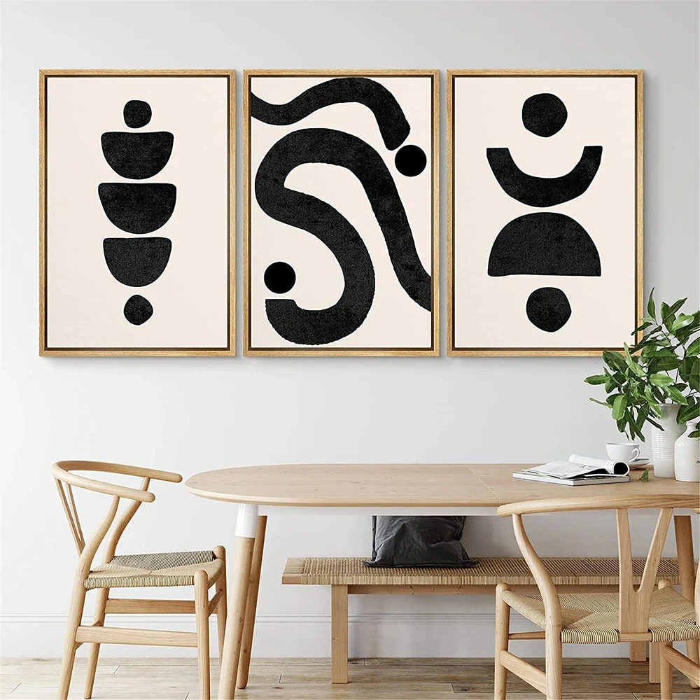 Mid Century Modern Abstract Geometric Art Print Line Poster Beige And Black Arch Canvas Painting Wall Picture Living Room Decor