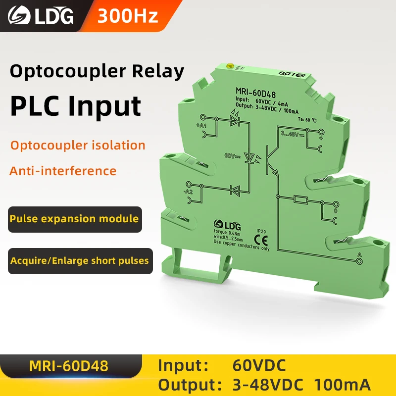 MRI-60D48 Input 60VDC Optocoupler Isolating DIN Rail Interface Relay SSR Lighting Control Solid State Relay DC DC Output 3-48VDC