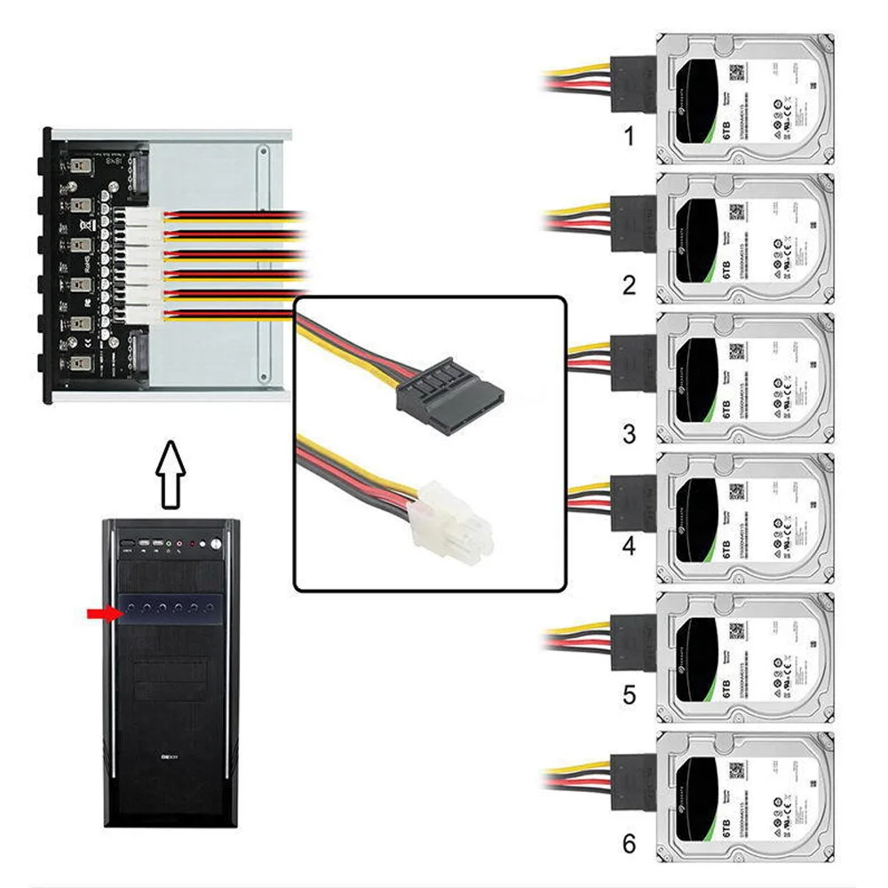 JoniSerl Hard Disk 6 Ports Control System Intelligent Control Management System HDD SSD Power Switch with 5.25 CD-ROM Bay