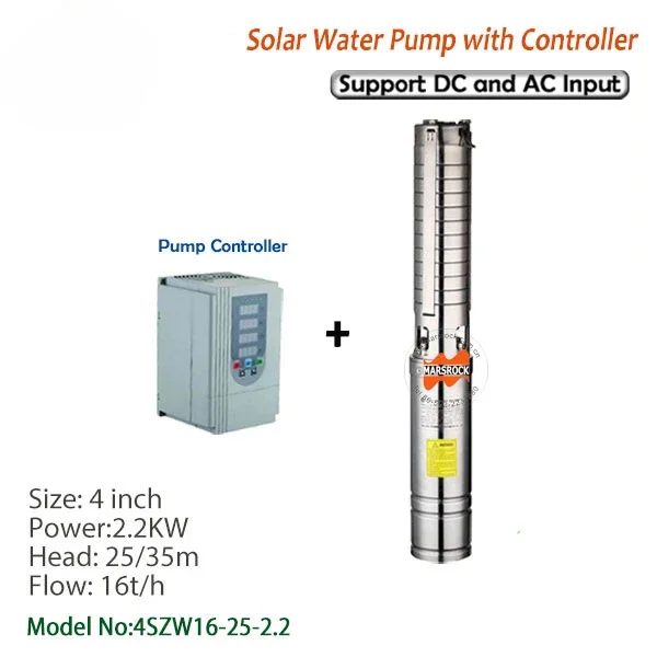 4inch 3HP 2200W DC AC Dual-Use with Pump Inverter, head 25m, flow 16T/h Brushless Submerged Solar pump  Water