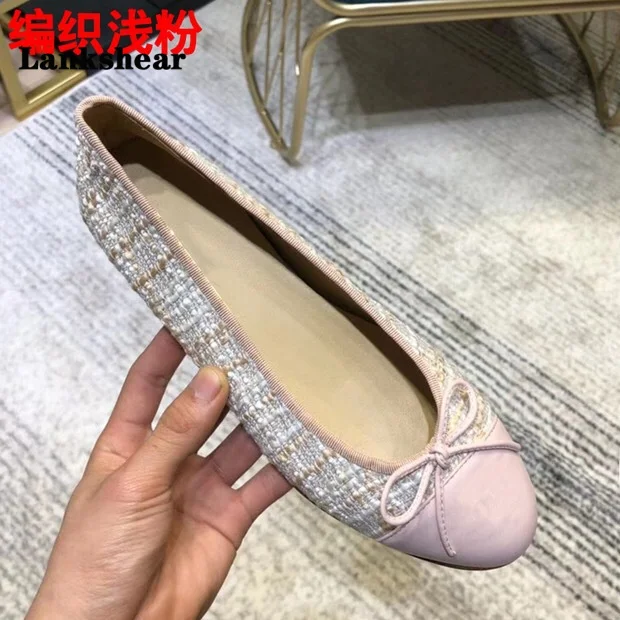 Mixed Color Bowknot Women\'s Shoes New Leather Small Fragrant Single Shoes Women\'s Flat Round Toe Pumps Ballet Shoes Ladies Shoes