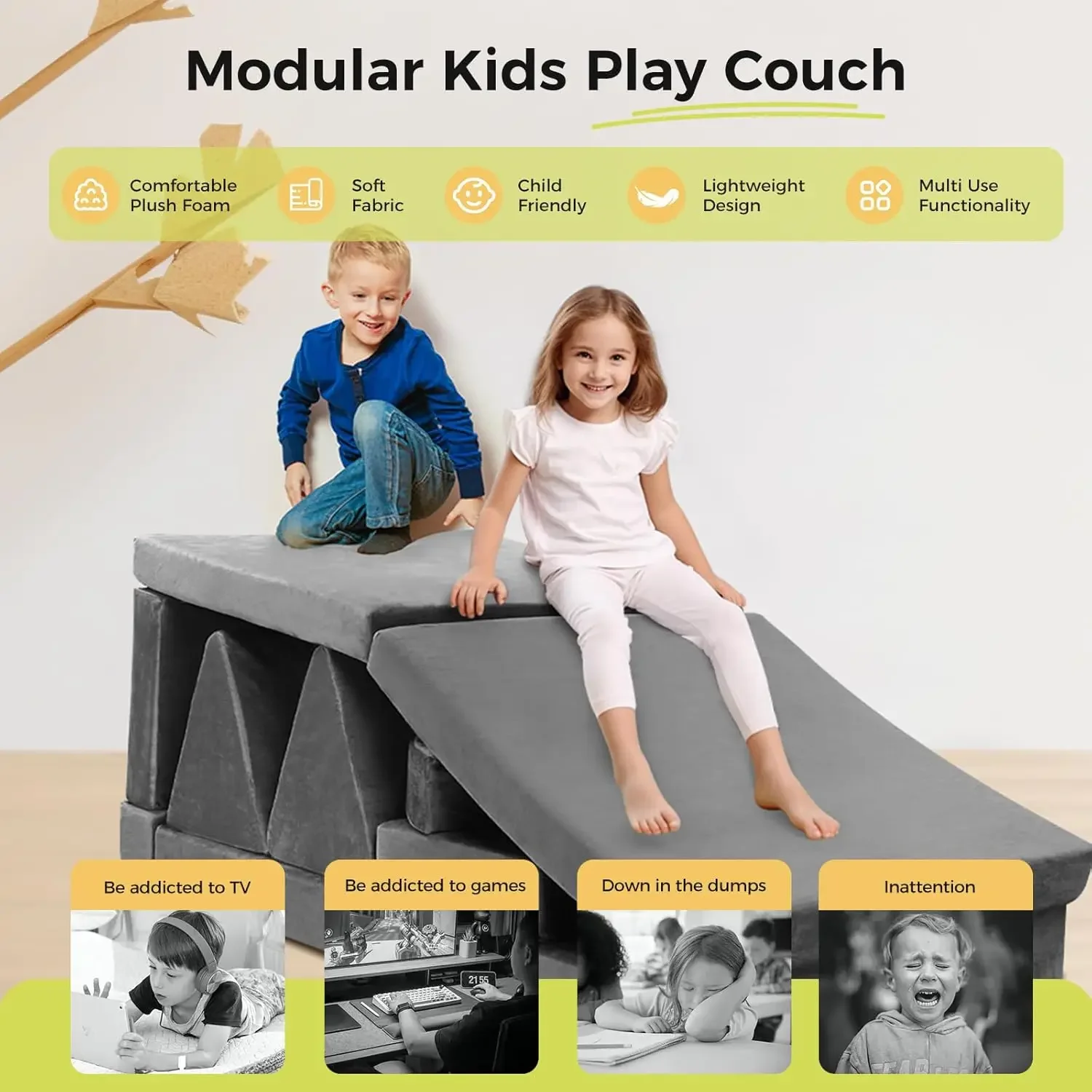 Modular Kids Play Couch, 18pcs Toddler Floor Sofa, Sectional Couch for Children, Fortplay Bedroom and Playroom Furniture for Pla