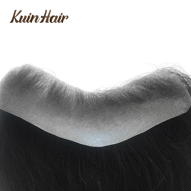 Male Men's Capillary Prosthesis Straight Men V Style Front Hairline Full PU Thin Skin Indian Natural Remy Hair Replacement Units