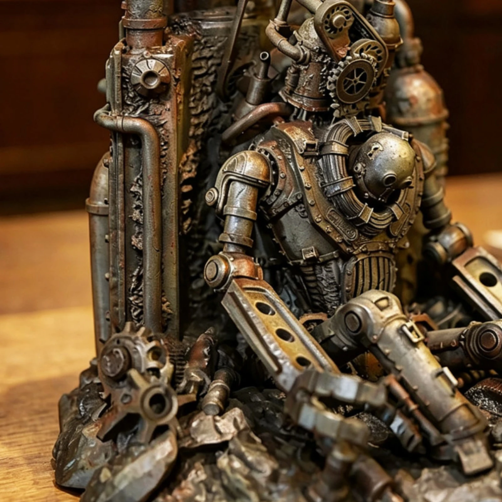 

Steampunk Robot Ornament Rocky Base Resin Robot Scene Aquatic Aquarium Decoration Large Size Pet Supply Unfaded and Saline Water