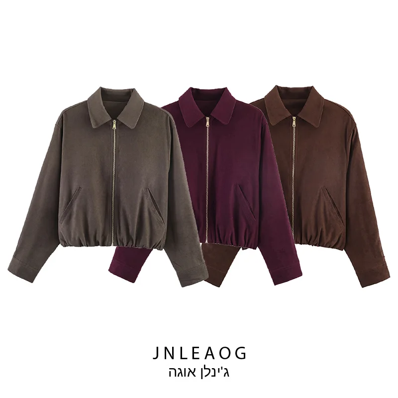 

JNLEAOG Новая весенняя женская модная свободная куртка на молнии, универсальная верхняя одежда, короткое пальто из полиэстера для женщин