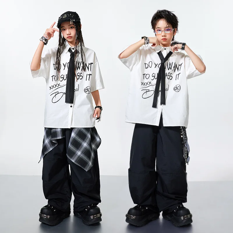

Hip Hop Dance Costume Girls White Shorts Sleeves Shirt Baggy Pants Boys Drum Jazz Performance Clothing Group Street Dance Wear