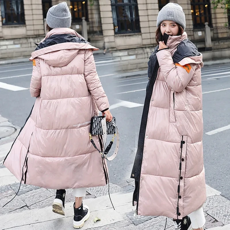 2023 Winter Cotton-padded Coat X-long Down Jacket Women Fashion Thicken Puffer Jacket Lady Windproof Overcoat Warm Hooded Parkas