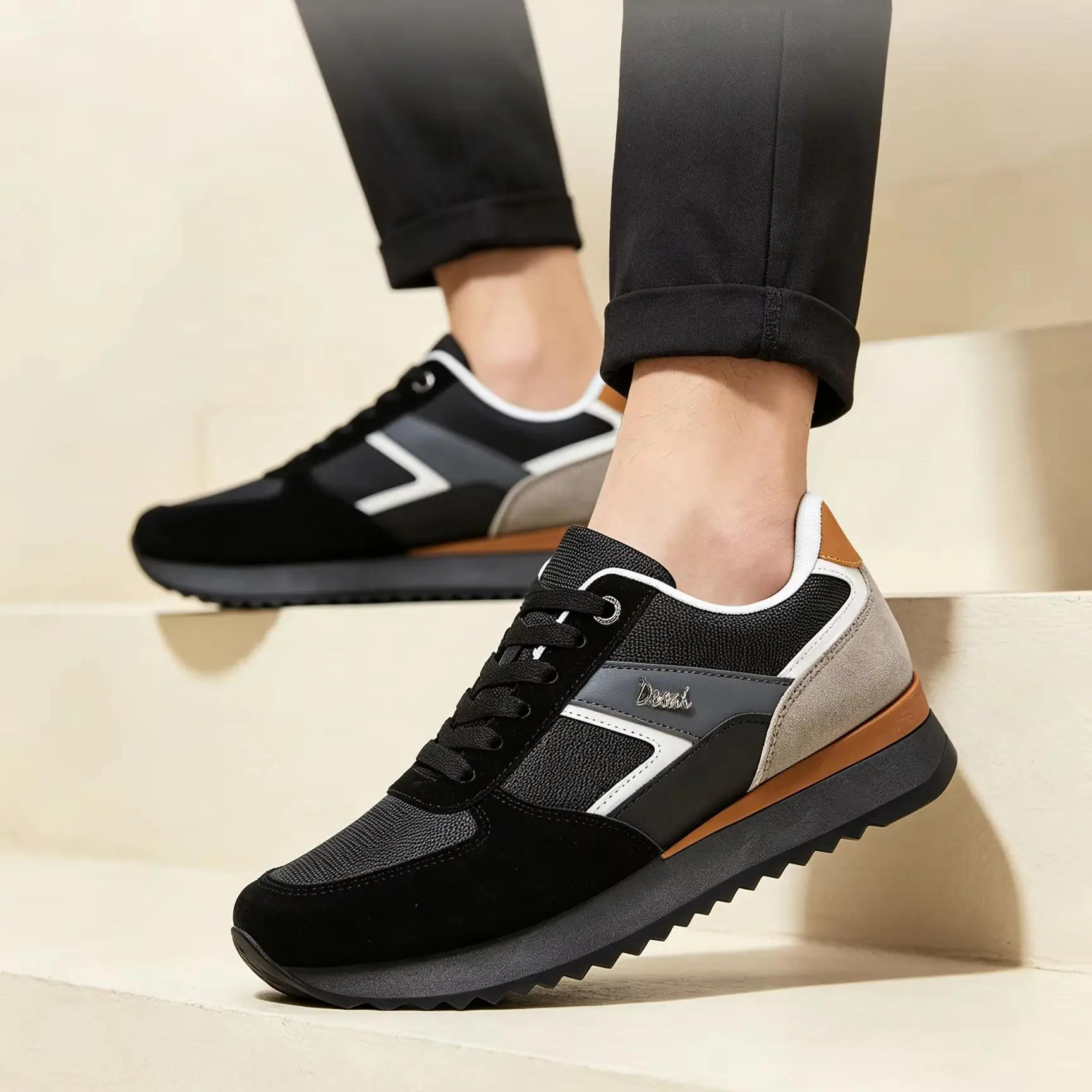 New Men's Retro Spliced Sneakers, Soft Sole Comfort Thick Sole Daily Casual Shoes for Outdoor Sports & Running