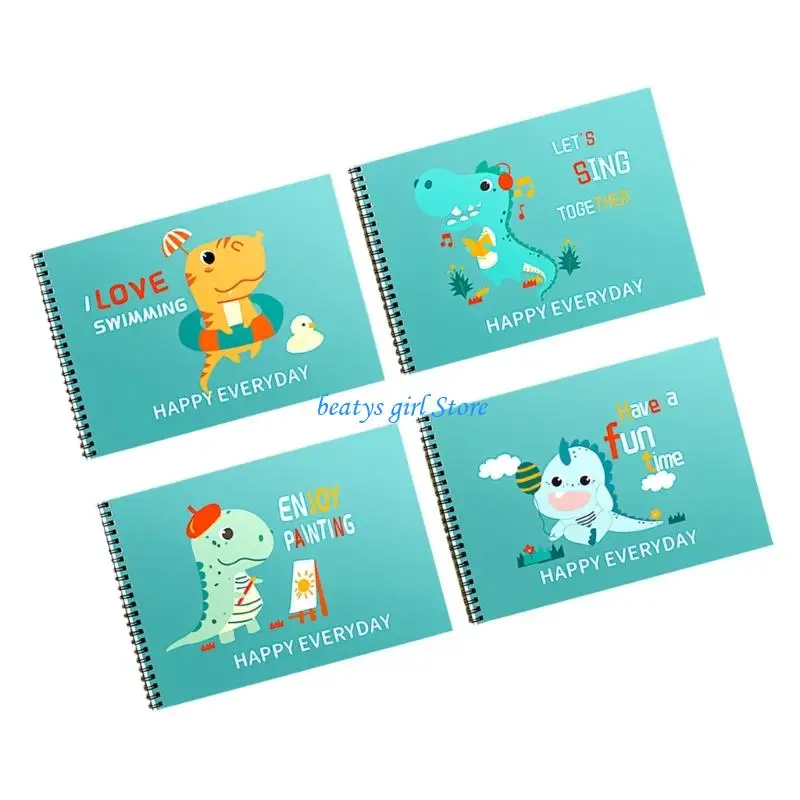 

C7AB 4Pcs Childrens Art Drawing Journals Twin Coil Binding Drawing Book Includes 96 Decorative Sticker for Kindergarten