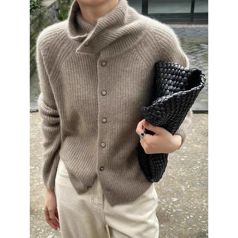 

Свободный вязаный кардиган с высоким воротником, мягкая уютная осенне-зимняя повседневная верхняя одежда, женский свитер Faion Premium Quali Camere