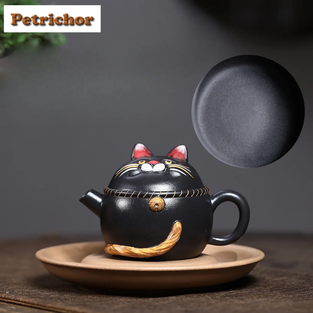 

170ml Yixing Purple Clay Teapot Handmade Fortune Cat Large Caliber Pot Raw Ore Stone Yellow Mud Kettle With Infuser Zisha Teaset