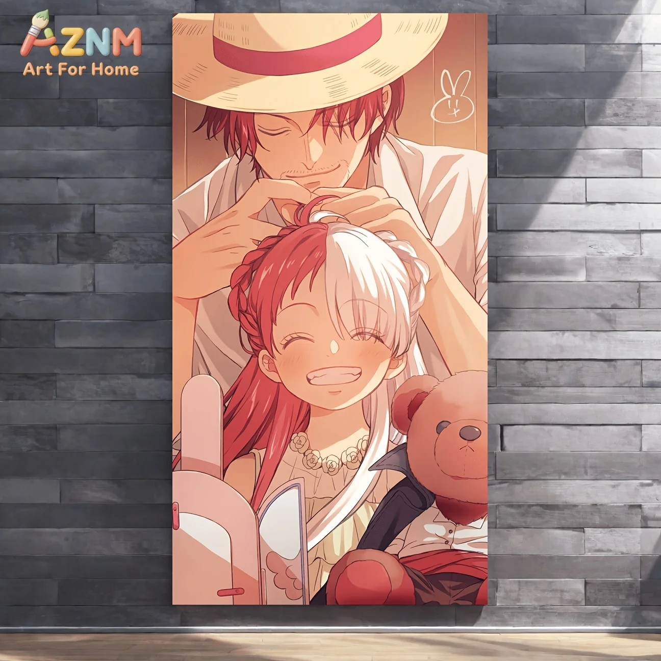 AZNM One Piece Film Red Shanks And Uta Warm Sweet Cartoon Anime Canvas Wall Art Father Daughter Character Print Unframed Canvas