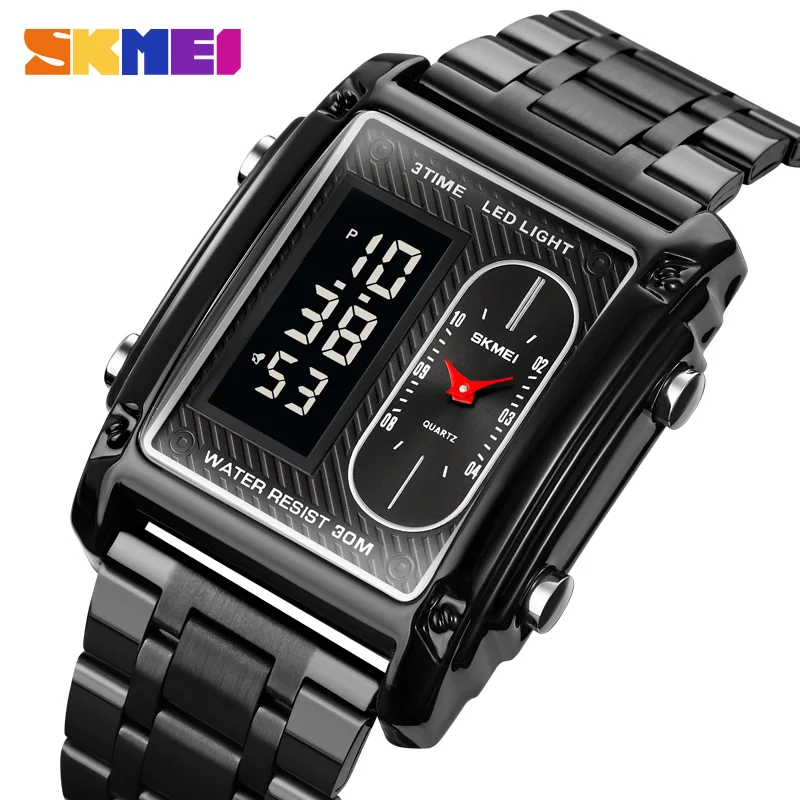 SKMEI Top Brand Men Watch Luxury 3Time Sport Quartz Watches Chnorograph with Date Electronic Clock LED Light Waterproof