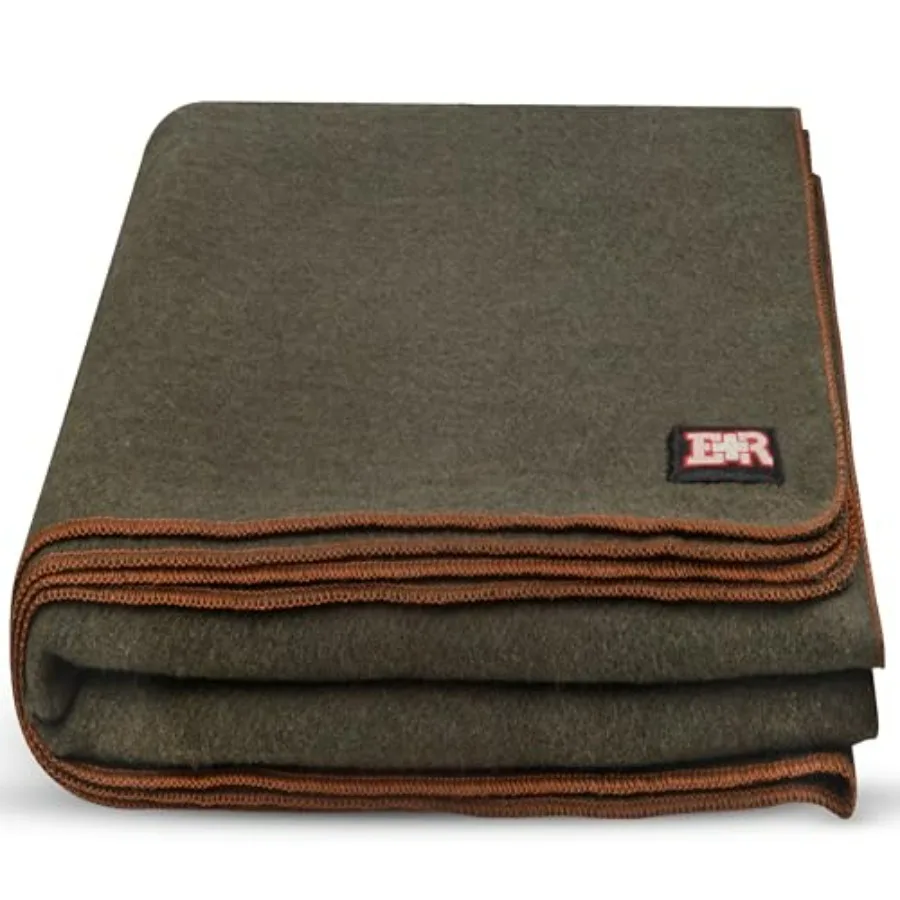 

Military Wool Blanket for Outdoors, Picnics, Travel, Car Bushcraft - 95 Wool, Washable, Olive Drab Green, Heavyweight Emergency
