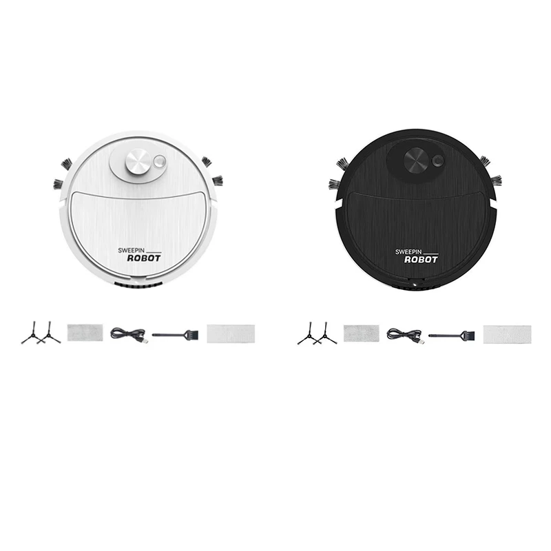หุ่นยนต์กวาดทำความสะอาดขนาดเล็กเครื่องดูดฝุ่นไร้สายอัตโนมัติบางเฉียบเงียบเครื่องทำความสะอาดพื้นแข็งทนทาน, สีขาว