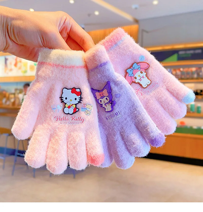 

Sanrio Hello Kitty Children's Gloves Girls Winter Warm Split Finger 2024 New Padded and Thickened Five-Finger Sets 3-8years