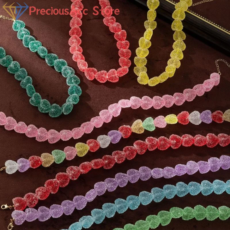 1 Piece Girls Sweet Gummy Resin Candy Charms Stack Jewelry Choker Necklace New Colorful Jelly Heart Necklaces For Women Gifts