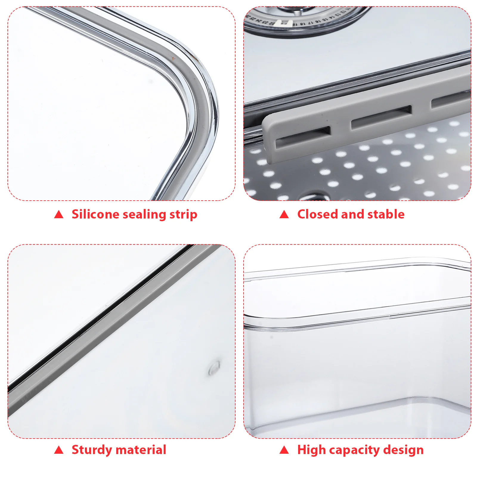 

Fresh-Keeping Organizer Box Transparent Food Storage Container Timer Large Capacity Four-Sided Locking Fridge Kitchen