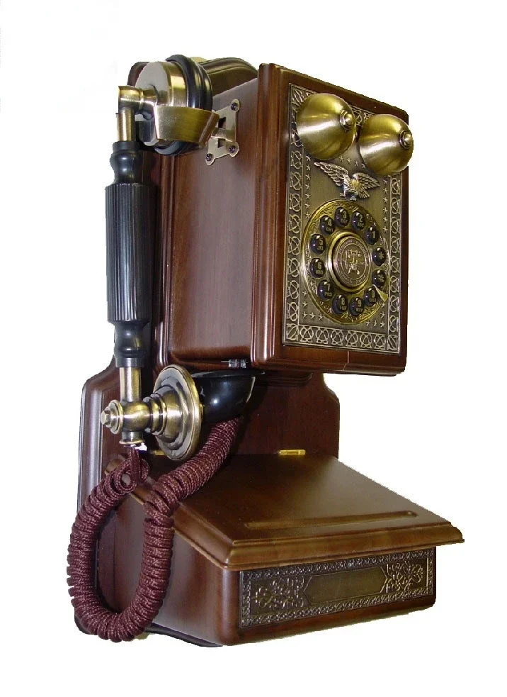 Decorative Retro Vintage Corded Telephone 1907 Deluxe Push Button Wooden Wall Phone