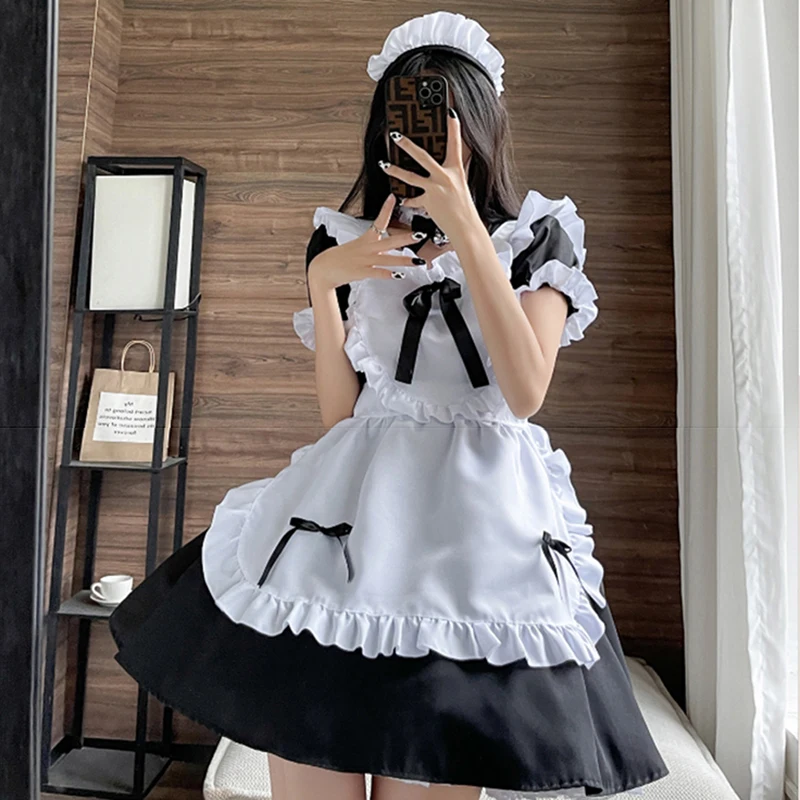 Black Red Sky Blue Pink Women Maid Servant Dress for Christmas Halloween Cute Lolita Maid Costume Girls Women Lovely Maid Outfit