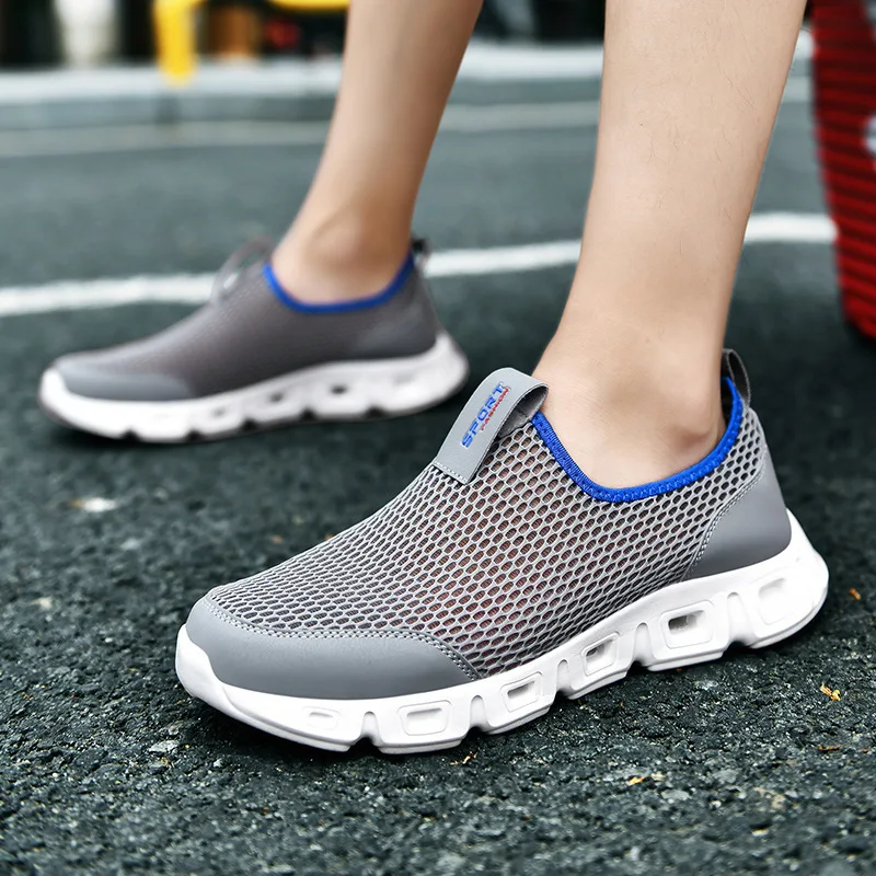 Summer Shoes Men Couple Casual Shoes Fashion Lightweight Breathable Walking Sneakers Slip-on Mens Mesh Flats Shoes Plus Size 48