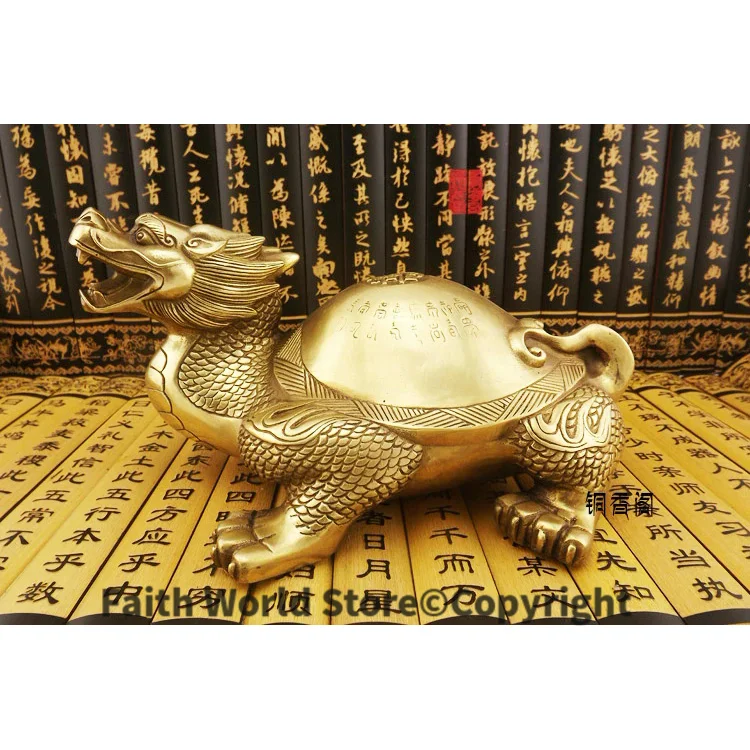 25CM #office Home Room shop bring wealth and fortune Mascot efficacious Talisman JI XIANG Dragon Turtle FENG SHUI Copper statue