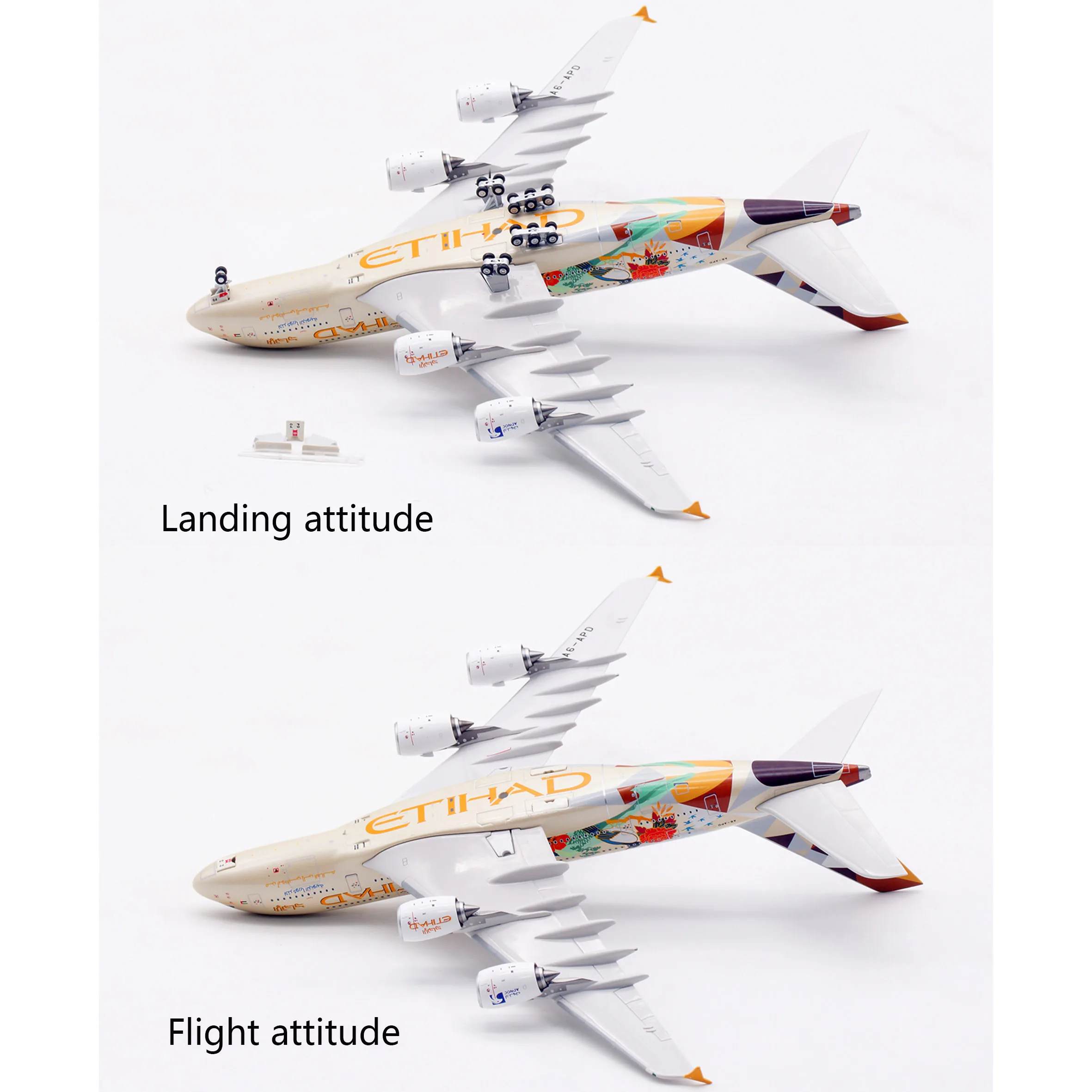 نموذج طائرة AV4293 1/400 Etihad A380 A6-APD (مطلي كوري) نموذج طائرة معدات الهبوط من سبيكة قابلة للفصل