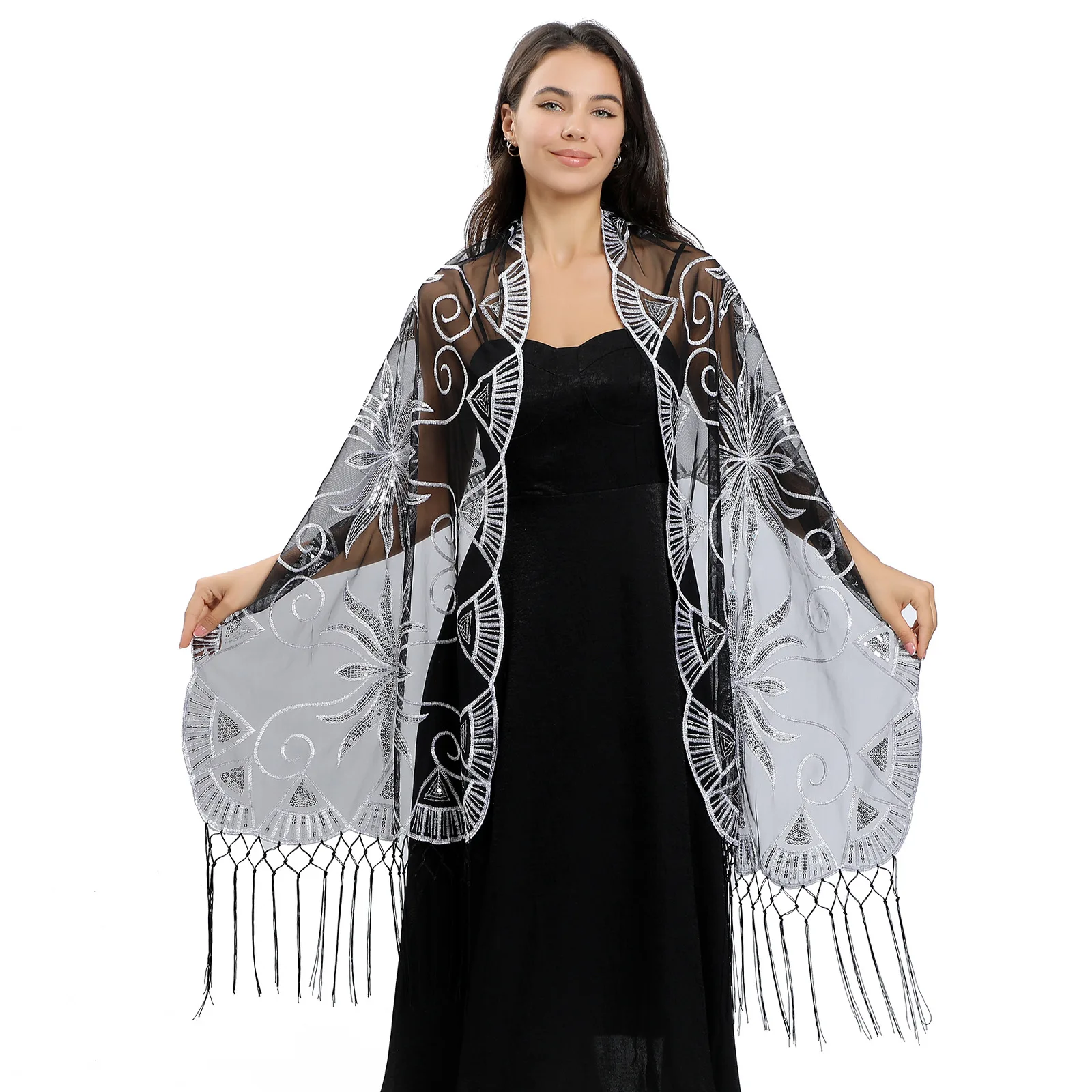 Women\'s 1920s Shawls and Wraps for Evening Party Dress Sparkling Sequin Deco Wedding Scarf for Bride